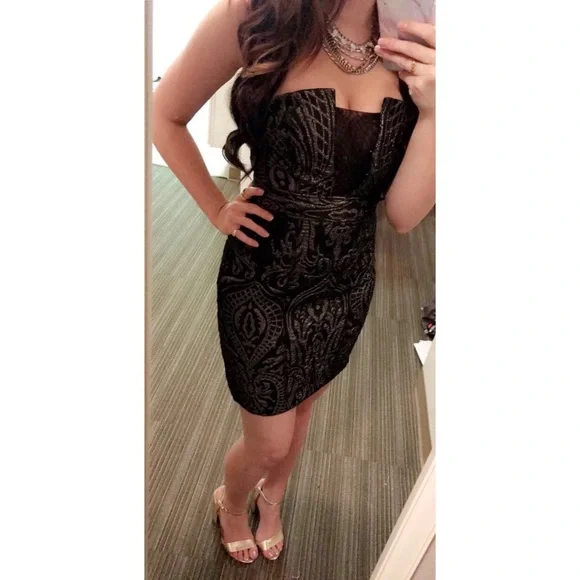 Express | Dresses | Express Black Gold Baroque Pattern Dress | Poshmark